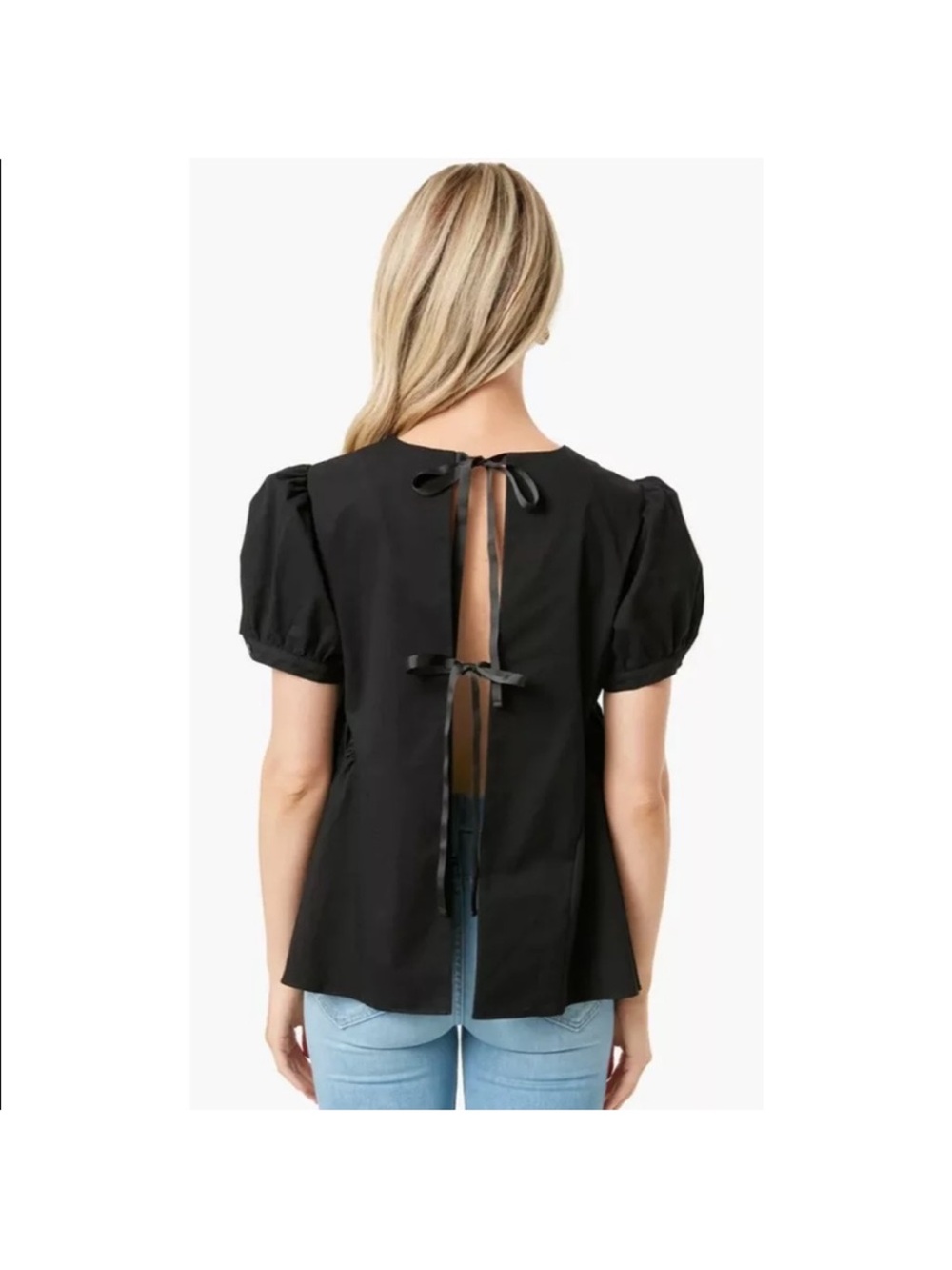 Tuckernuck Pomander Place Julianna Bow Back Top blouse black puff sleeves XL NEW